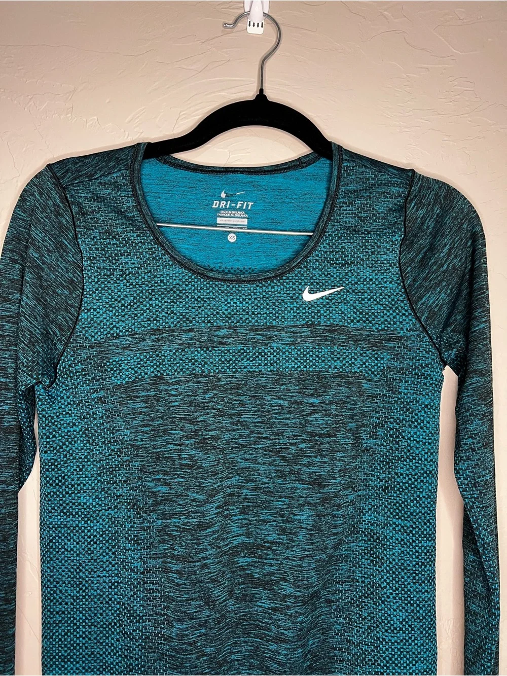 Nike Dri Fit Knit Long Sleeve Running Athletic‎ Teal Heathered Performance Top